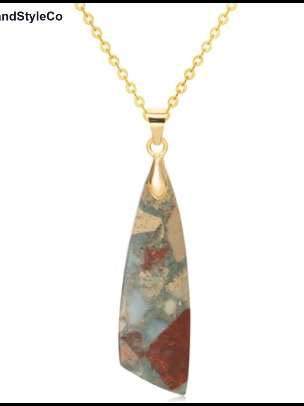 Natural Stone Triangle Pendant Necklace 18k Gold Plated Chain Boho
